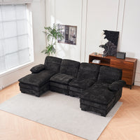 U Shaped Profile Sofa, Including Two Single Seats And Two Chaise, Modular Sofa, Chenille Sofa,Black Black Foam Polyester 4 Seat