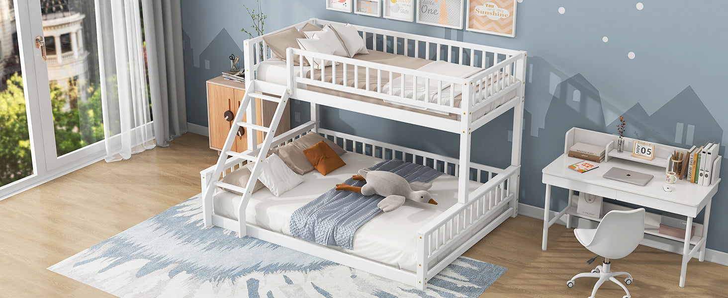 Twin Xl Over Queen Bunk Bed With Ladder And Guardrails, White Expected Arrival Time: 10.27 Box Spring Not Required Twin Xl White Wood Bunk Solid Wood Mdf