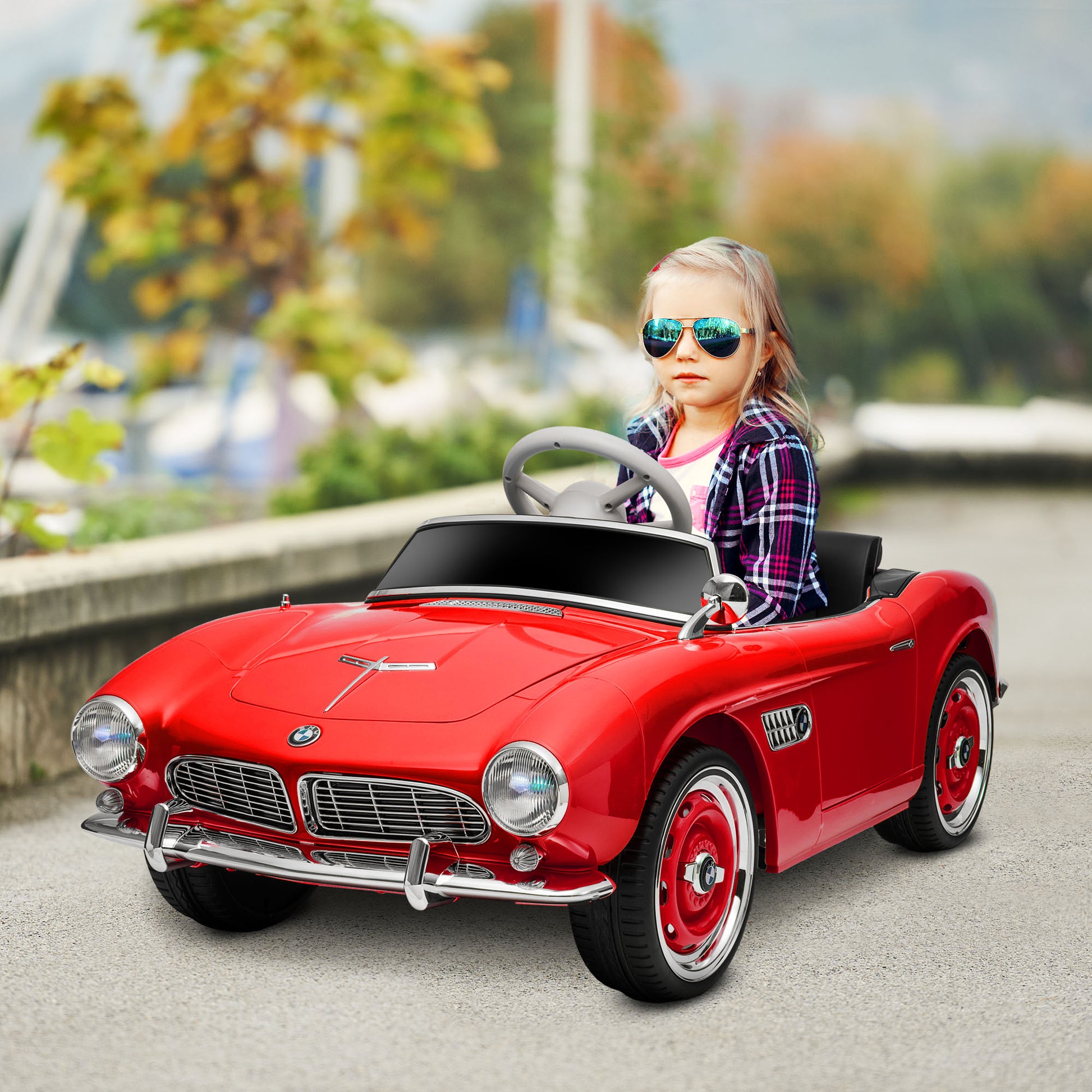 Aosom Licensed Bmw Kid Electric Ride On Car, 12 Battery Powered Electric Car For Kids With 3 Speeds Remote Control, Easy Transport, Suspension System, Lights, Horn, Mp3, Red Red Plastic