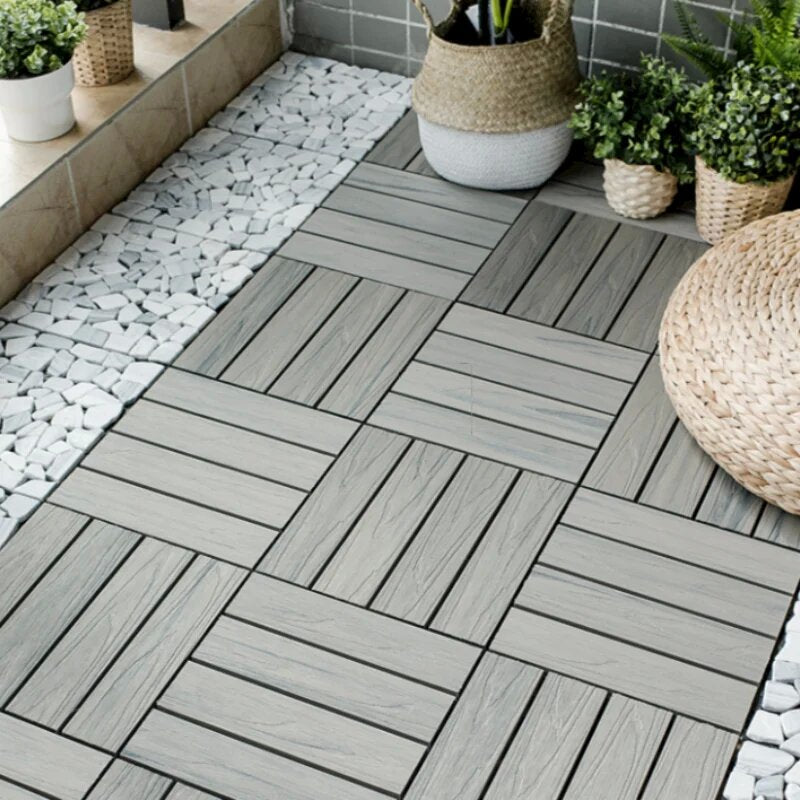 Patio Floor Tiles Pack Of 22 Wpc Wood Plastic Composite Patio Deck Tiles Diy Interlocking Decking Tiles, Quick Deck Floor Tile, Court Tile, Water Resistant Indoor Outdoor 11.8" Skygrey Light Gray