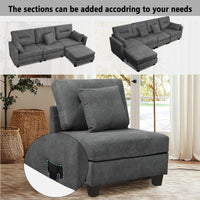 Oversized 125Inch L Shaped Modular Sectional Couches With Usb Ports, Ottoman, Lumbar Pillows Gray Velvet Wood Primary Living Space Medium Soft Cushion Back Extra Heavy Duty Foam Foam Spring 5 Seat