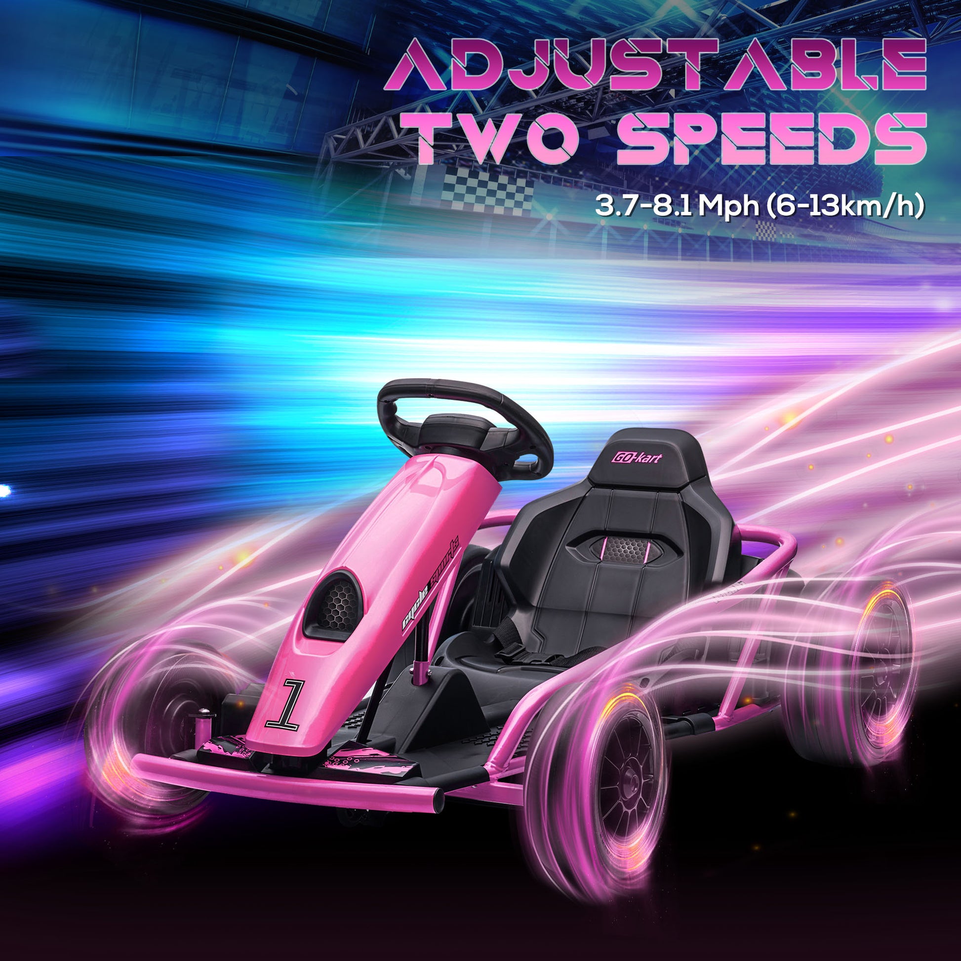 Aosom 24V 8.1 Mph Electric Go Kart, Drifting Car Battery Powered Ride On Toy Outdoor With Slow Start, Music, Horn Honking And Safety Belt, For 8 12 Years Old, Pink Pink Plastic