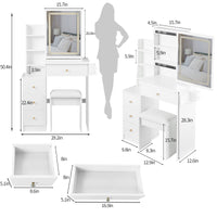 Small Size Left Bedside Cabinet Vanity Table Cushioned Stool, 2 Ac 2 Usb Power Station, Hair Dryer Bracket, Extra Large Touch Control Sliding Led Mirror, Tri Color Switching, Epa,Gcc,Ul Certificate