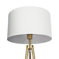 Sway Brassed Gold Floor Lamp With On Off Switch Triple Legs White Fabric Shade Black,Gold,White Table&Floor Lamps Fabric,Metal