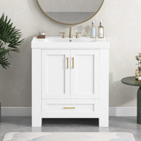 30'' Bathroom Vanity With Seperate Basin Sink, Modern Bathroom Storage Cabinet With Double Sided Storage Shelf, Freestanding Bathroom Vanity Cabinet With Single Sink 1 White Adjustable Hinges Bathroom Freestanding Solid Wood Mdf Resin Painted