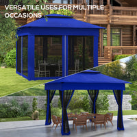 Outsunny 11' X 11' Pop Up Canopy, Outdoor Patio Gazebo Shelter With Removable Zipper Netting, Instant Event Tent W 114 Square Feet Of Shade And Carry Bag For Backyard, Garden, Blue Blue Metal