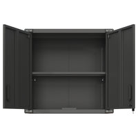 Metal Wall Mounted Tool Storage Cabinet With 2 Locking Door 1 Adjustable Shelf 1 Opened Drawer For Garage Warehouse,Office,Assembly Required Black Modern Metal