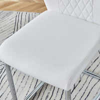 Table And Chair Set.63"X31.5X30" Black Marble Patterned Slabs Tabletop With Stainless Steel Butterfly Legs.Paried With 4 White High Quality Pu Chairs With Silver Metal Legs. White Black Seats 4