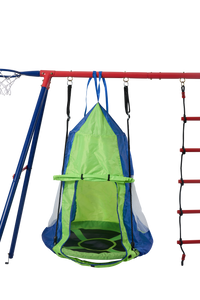 Xns092 Rinbow Colour Interesting Four Function Swingset With Net Swing And Face To Face Metal Plastic Safe Swing Seat 550Lbs For Outdoor Playground For Age 3 Blue Green Steel
