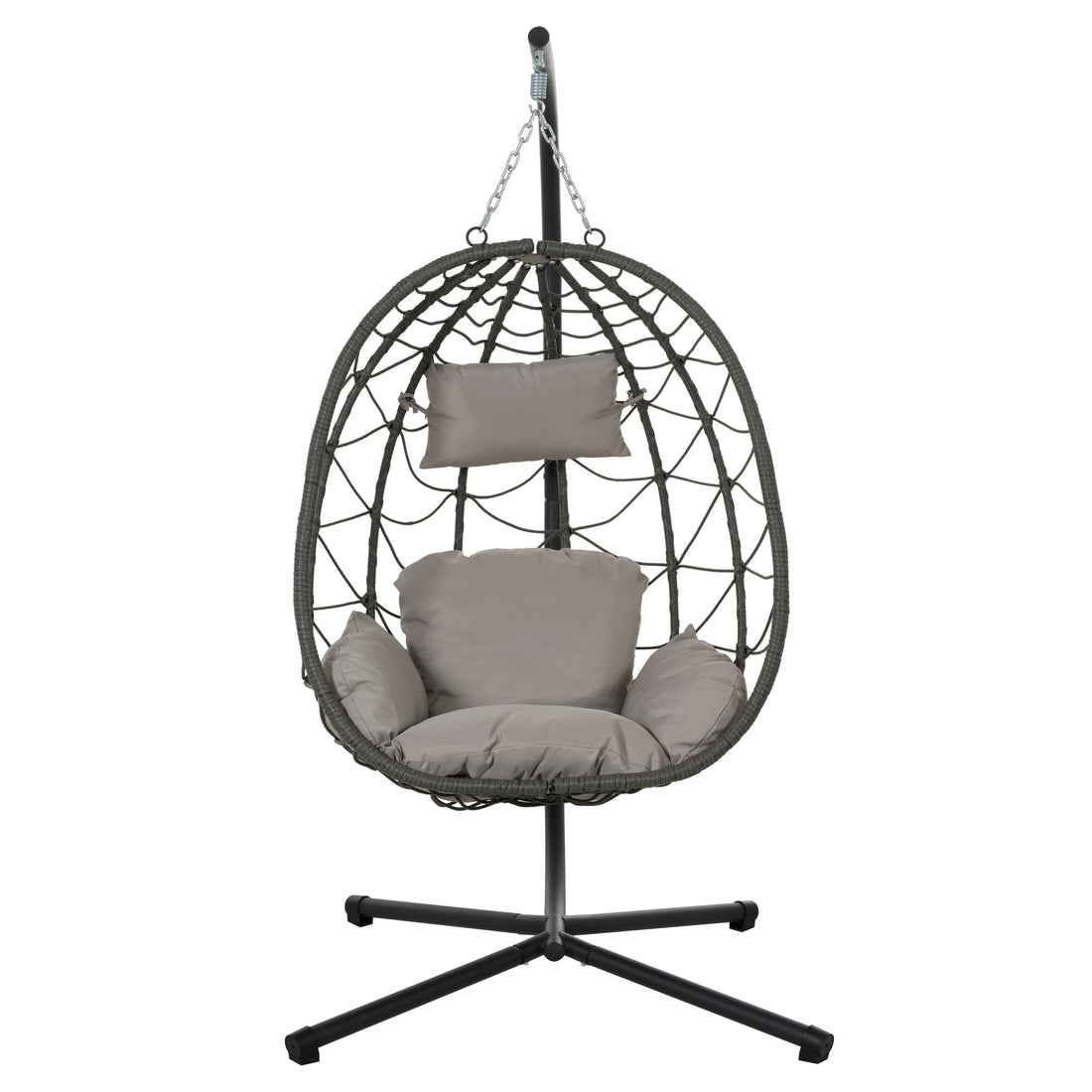 Egg Chair With Stand Indoor Outdoor Swing Chair Patio Wicker Hanging Egg Chair Hanging Basket Chair With Stand For Bedroom Living Room Balcony Gray Steel
