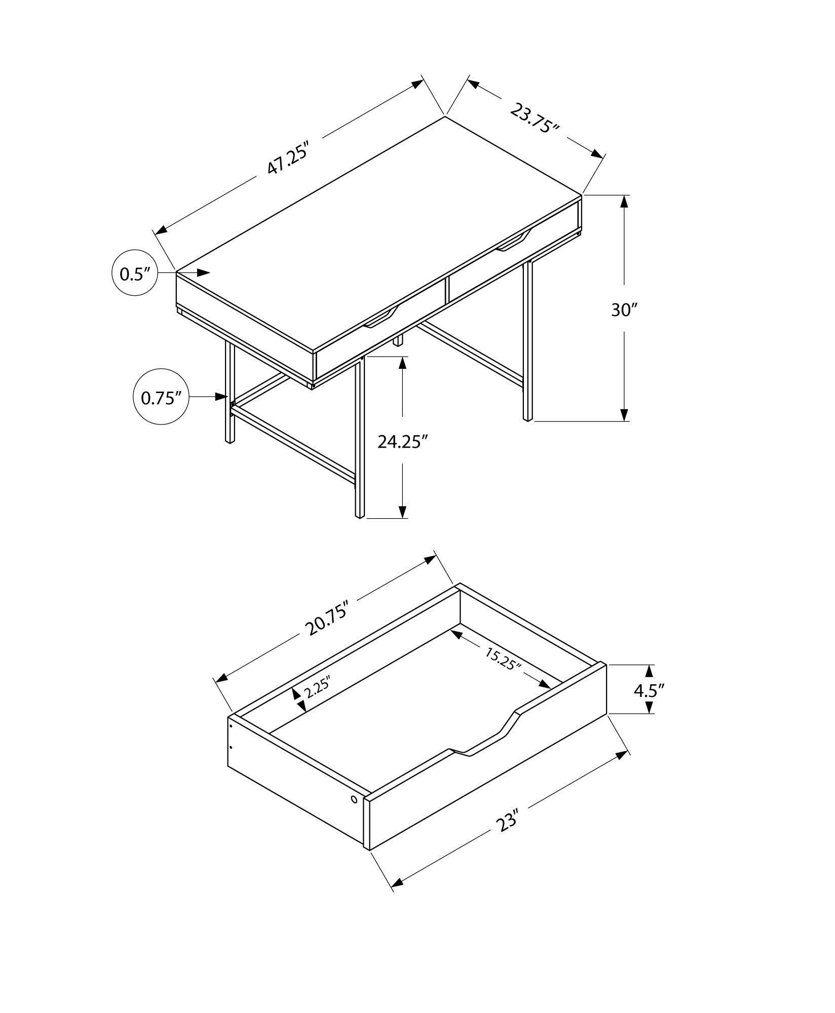 Computer Desk, Home Office, Laptop, Storage Drawers, 48"L, Work, Brown Laminate, Black Metal, Contemporary, Modern Brown Particle Board