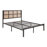 1Pc Eastern King Platform Bed, Metal Frame Dark Bronze Finish Faux Cane Panel Headboard Casual Coastal Bedroom Furniture, Bed In A Box Box Spring Not Required King Bronze Metal Bedroom Casual,Coastal Metal