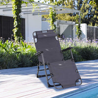 Outsunny Folding Chaise Lounge Chair For Outside, 2 In 1 Tanning Chair With Pillow & Pocket, Adjustable Pool Chair For Beach, Patio, Lawn, Deck, Gray Grey Metal