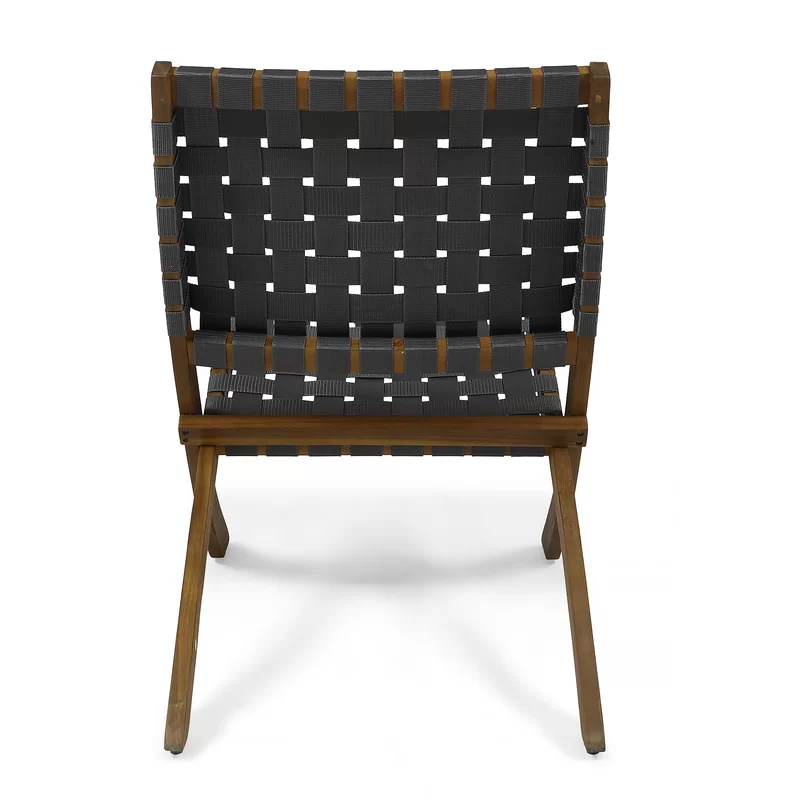 Huntsville Outdoor Foldable 2 Seater Acacia Wood Chat Set With Strapping Belt Accents, Brown And Gray Complete Patio Set Brown Gray Seats 2 Garden & Outdoor 2 Person Seating Group Acacia Wood,Wicker