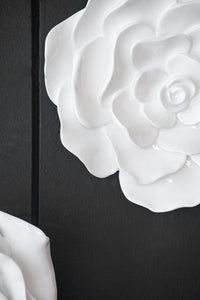 S 2 White Rose Hanging Wall Accents White Resin