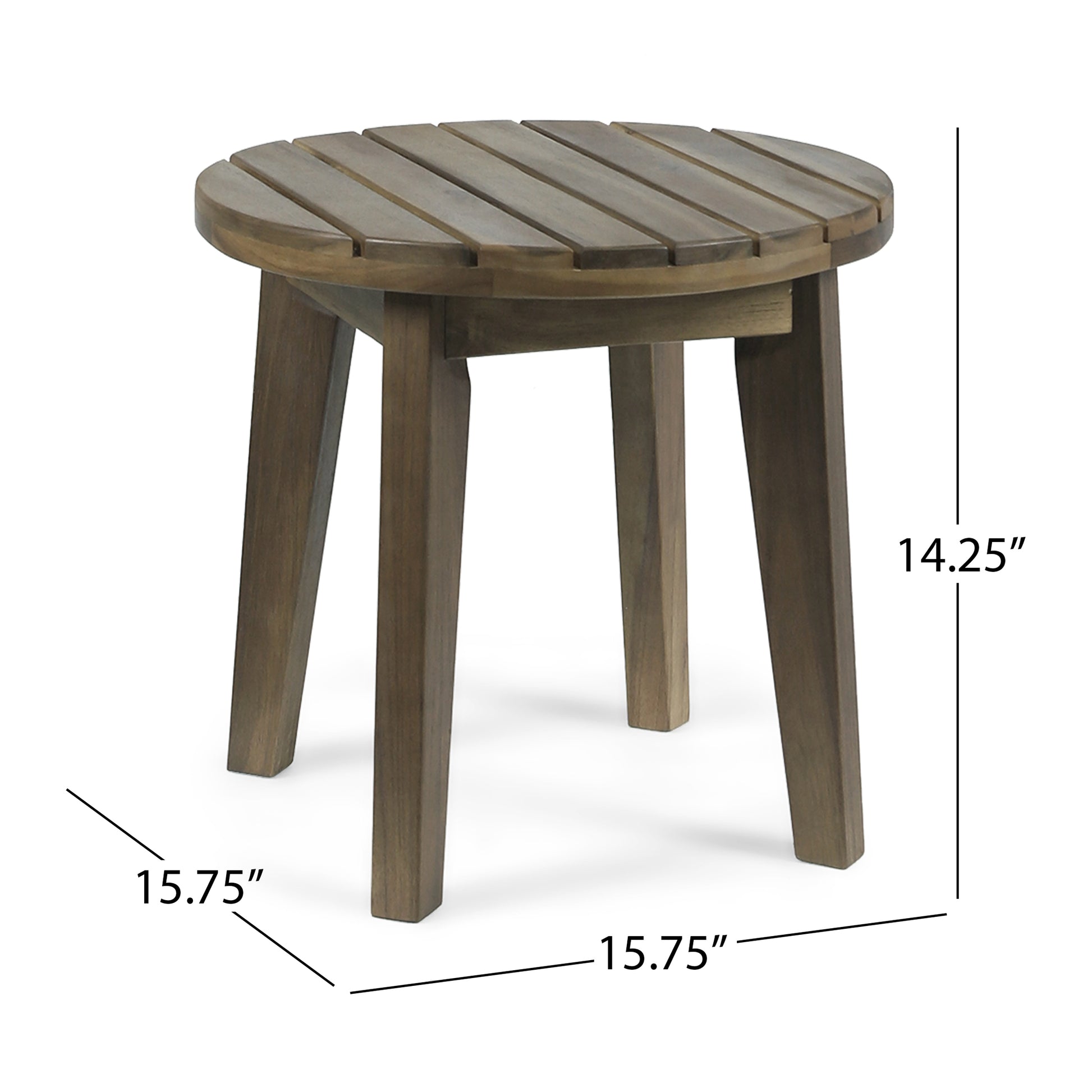 Outdoor 16" Acacia Wood Side Table, Gray Finish Grey Acacia Wood