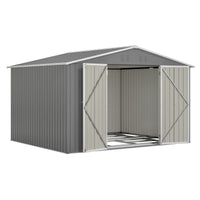 10X8 Ft Outdoor Tool Storage Shed With Metal Foundation & Lockable Doors, All Weather Metal Sheds For Garden, Patio, Backyard, Lawn, Gray Gray Metal