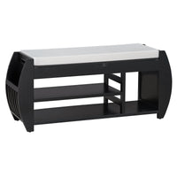 Retro Multifunctional Storage Bench With Cushion And Curved Side Panel For Entrance And Living Room Black Black Mdf