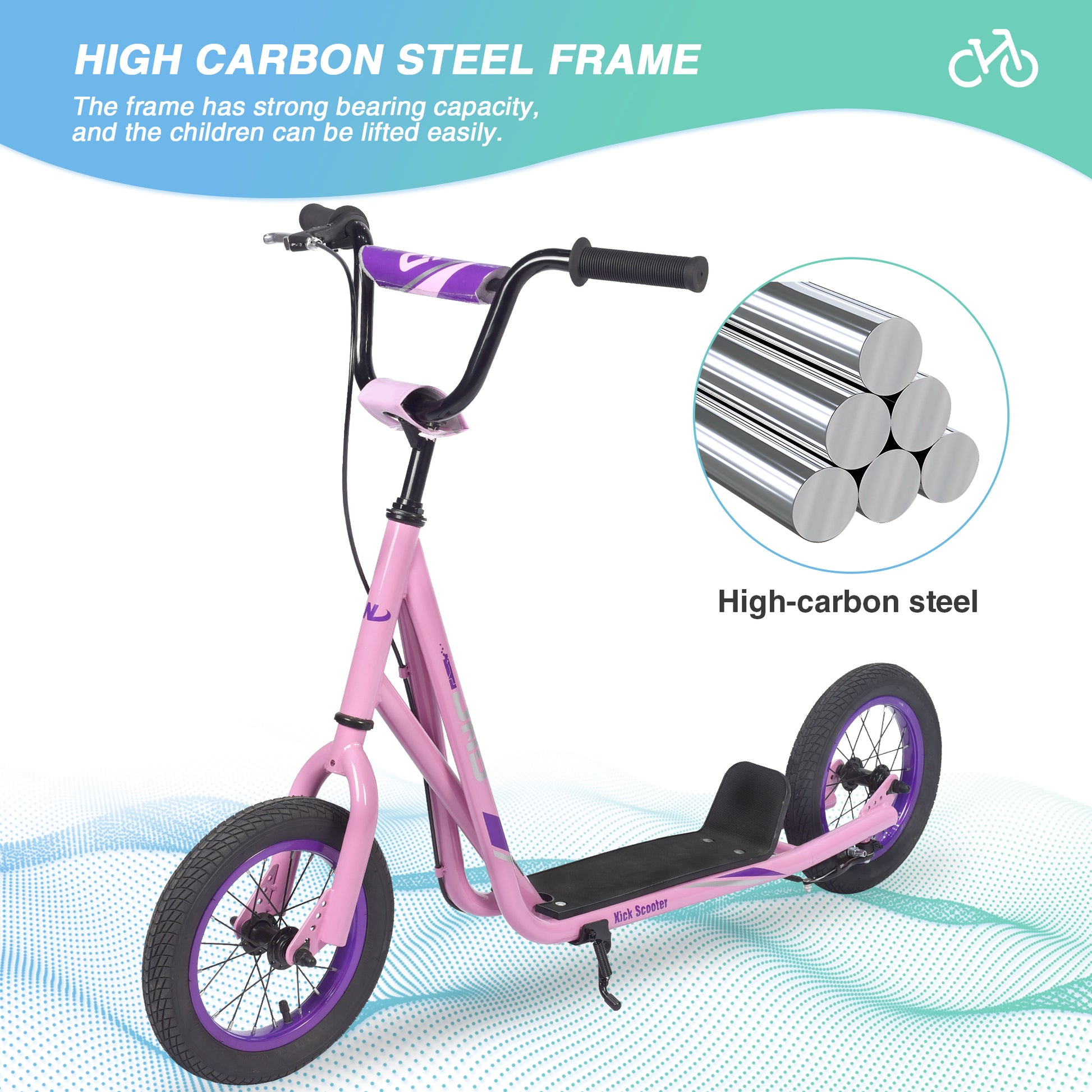 Youth Scooter Kick Scooter For Kids 6 With Adjustable Handlebar, 12 Inch Inflatable Wheels ,Widened Non Slip Footboard Cycling Pink Garden & Outdoor Carbon Steel