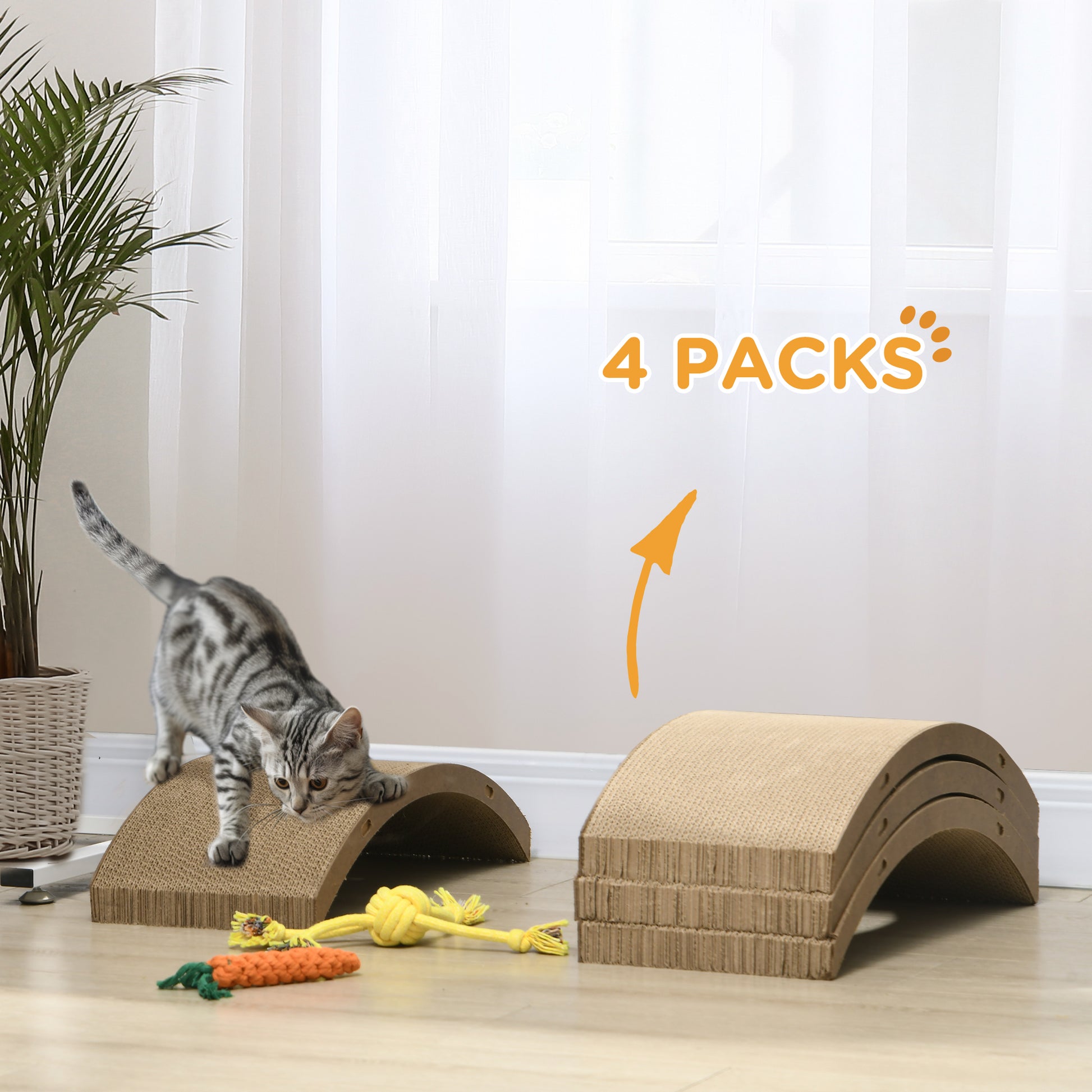 Pawhut Cat Scratching Board, 4 Pack Cat Scratcher For Indoor Cats, Reversible Cat Scratching Post Replacement For Cat Wheel, Brown Brown Particle Board
