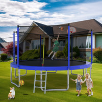 14Ft For Kids Children With Safety Enclosure Net Outdoor Backyards Large Recreational Trampoline Blue Metal