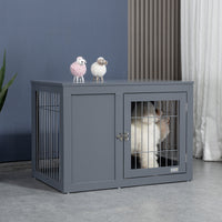 Pawhut Dog Crate Furniture Wire Indoor Pet Kennel Cage, End Table With Double Doors, Locks For Small And Medium Dog House, Grey Grey Steel