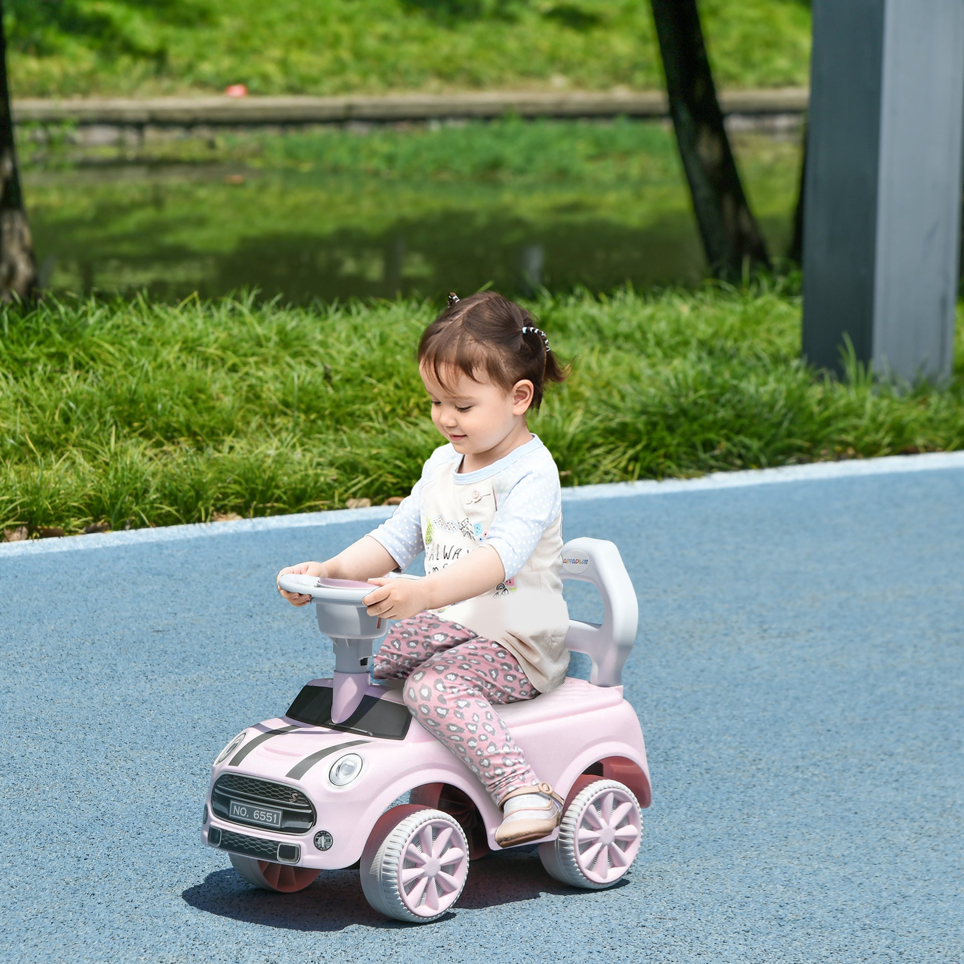 Qaba Toddler Ride On Toy, Foot To Floor Sliding Car With Horn, Working Steering Wheel & No Tip Anti Over Backwards System For Boys And Girls Ages 18 36 Months, Pink Pink Plastic