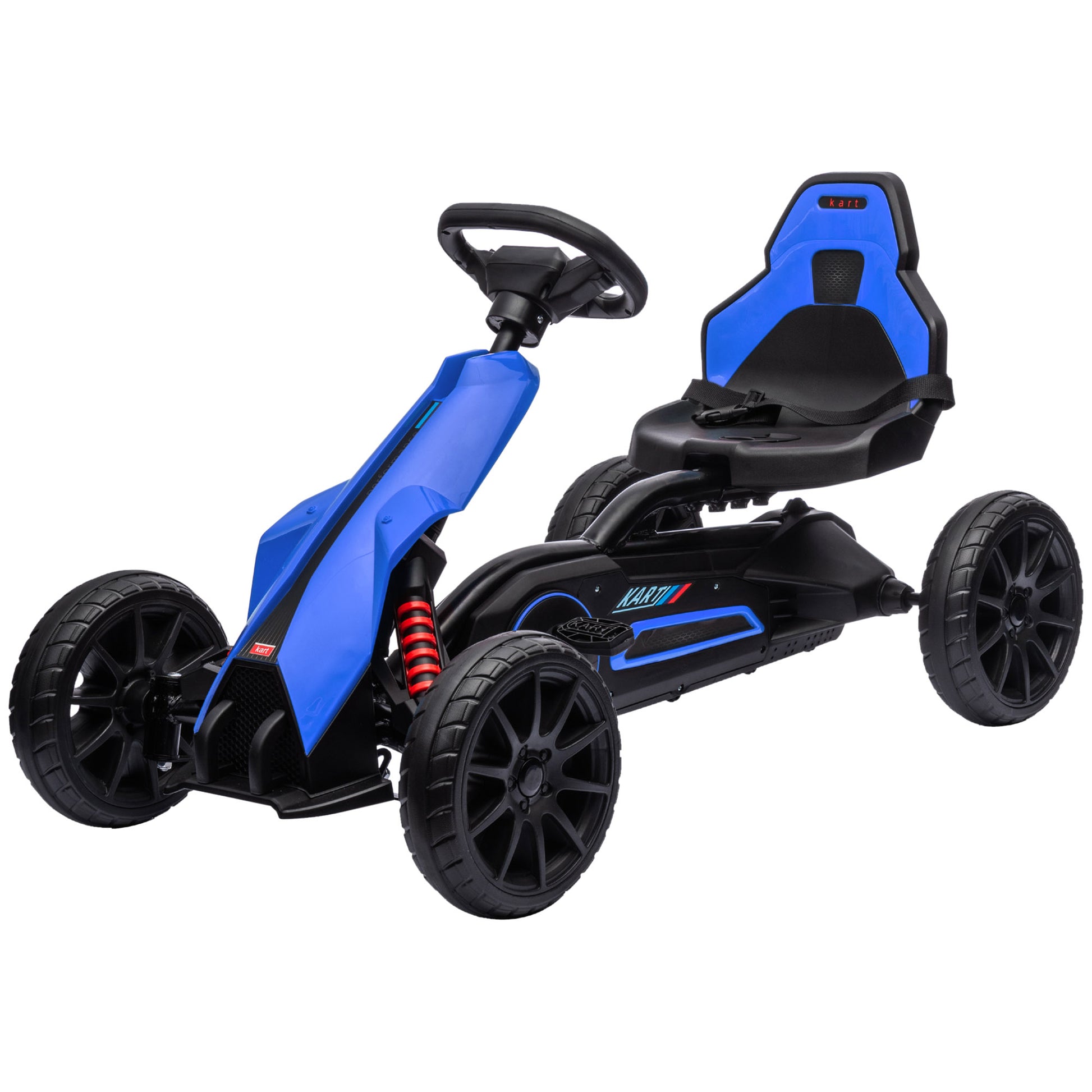 Aosom Kids Pedal Go Kart, Outdoor Ride On Toy With Adjustable Seat, Swing Axle, Handbrake, 4 Non Slip Eva Wheels For Boys And Girls Aged 3 8 Years Old, Blue Blue Plastic