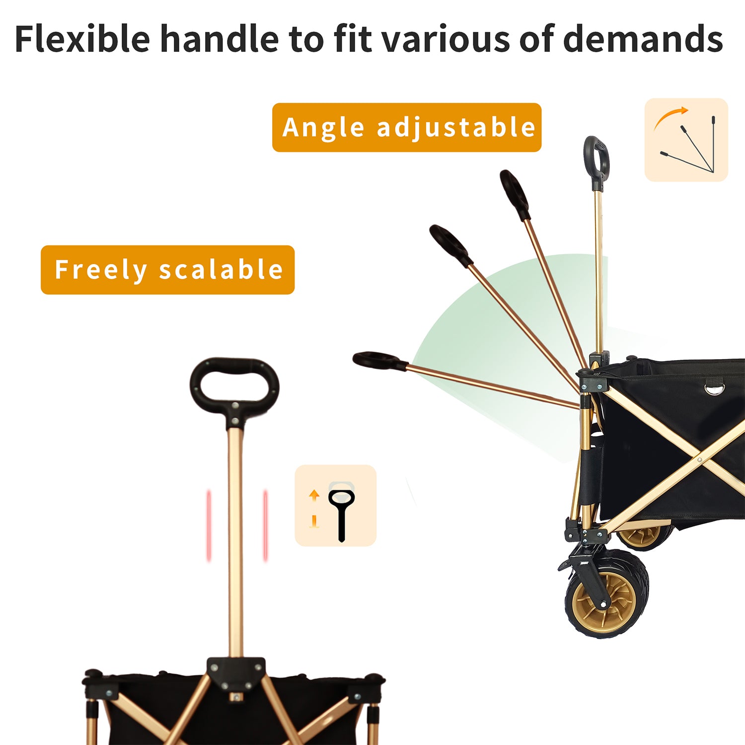 Aluminum Alloy Folding Wagon, Heavy Duty Utility Beach Wagon Cart For Sand With Big Wheels, Adjustable Handle&Drink Holders For Shopping, Camping,Garden And Outdoor Black Garden & Outdoor American Design Fabric Steel