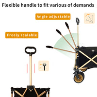 Aluminum Alloy Folding Wagon, Heavy Duty Utility Beach Wagon Cart For Sand With Big Wheels, Adjustable Handle&Drink Holders For Shopping, Camping,Garden And Outdoor Black Garden & Outdoor American Design Fabric Steel