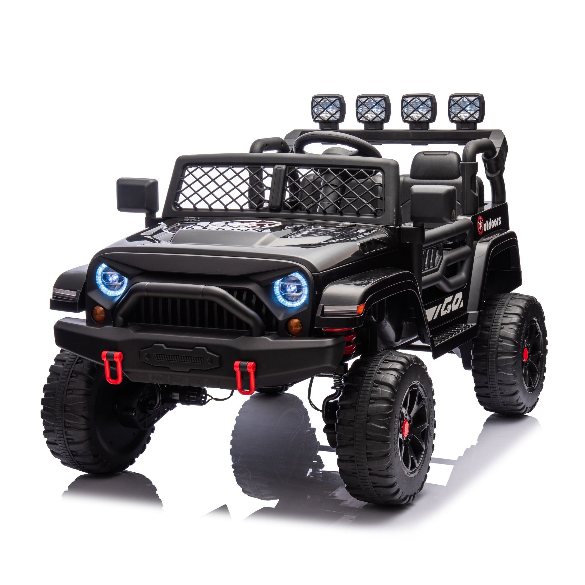 Black,24V 2 Seater Ride On Truck Car, 4Wd Motors, With 2.4G Remote Control,Metal Suspension,Soft Start,Music, Led Light,Outdoor Off Road Electric Car,Toys Gifts Black 100 149 Lbs Iron Plastic Iron