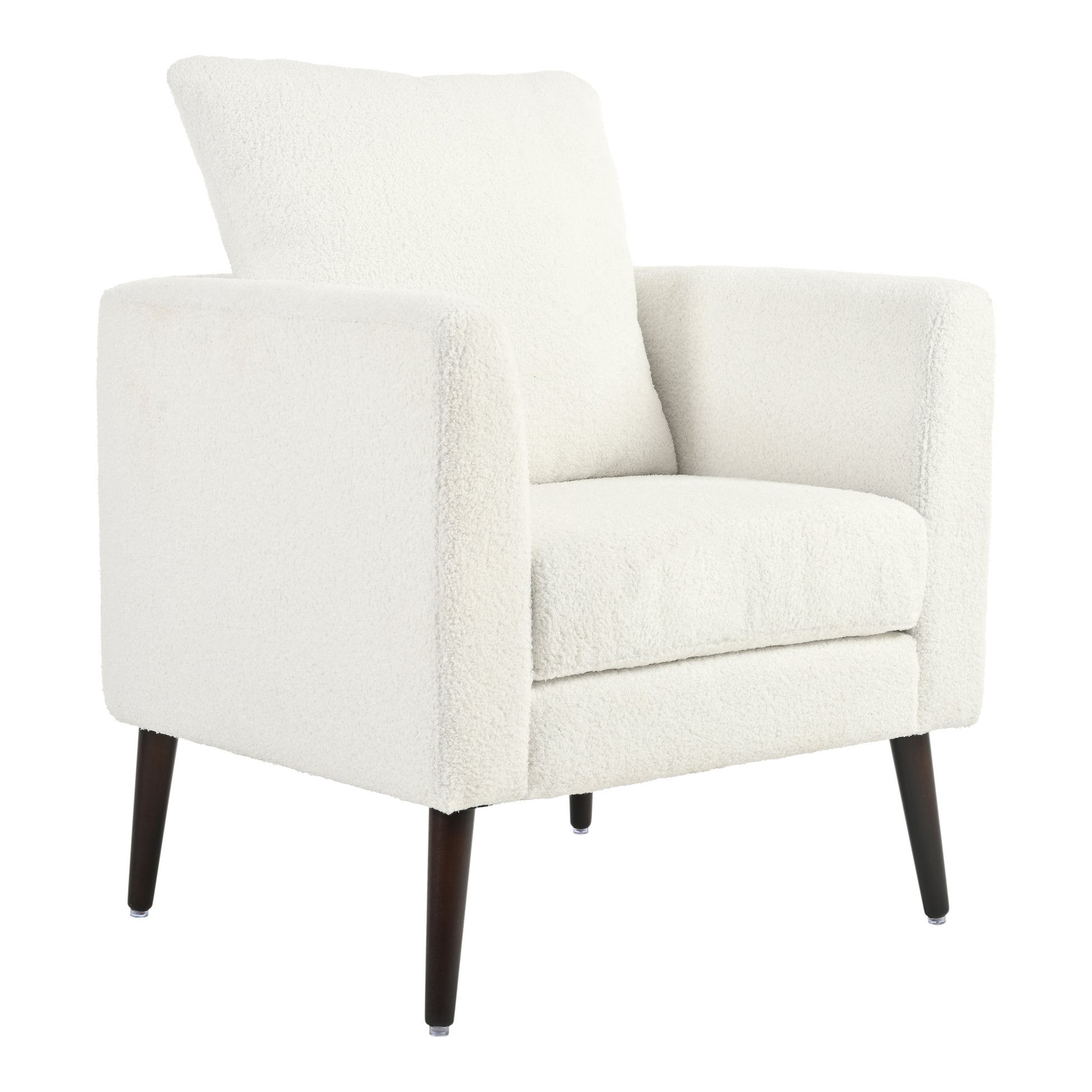 Teddy Fabric Accent Chair, Fabric Armchair Club Chair,Barrel Chair,Upholstered Arm Chair With Solid Wood Legs,Waist Pillow,Padded Single Chair For Living Room Bedroom Study Waiting Room,White White