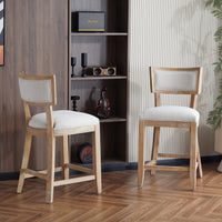 26.5" Counter Stools Set Of 2, Upholstered Counter Height Bar Stools With Comfy Back, Solid Rubber Wood Frame, Backrest, Footrest, Armless Barstools For Home Bar, Kitchen Counter, Beige & Natural Beige Natural Set Of 2 Fabric