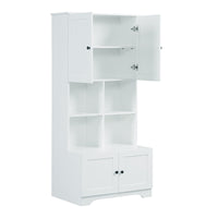 Tall And Wide Bathroom Floor Storage Cabinet, Bathroom Storage Unit, Freestanding Cabinet With 4 Doors, Adjustable Shelves, Open Multi Layer Shelves, White White Mdf