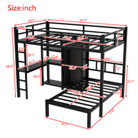 Metal Full Xl Over Twin Bunk Bed With Desk,Bookshelf ,Storage Shelves And Wardrobe,Black Black Metal