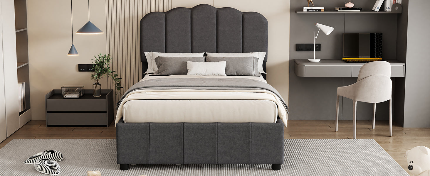 Twin Size Upholstered Bed With 2 Storage Drawers,Wood Slat Support, Gray Twin Gray Upholstered