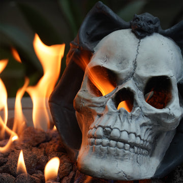 Fire Pit Demon Skull Gas Log For Ventless & Vent Free, Propane, Gel, Ethanol, Electric, Outdoor Fireplace And Fire Pit, Halloween Decor Patent Pending Beige Black Magnesium Oxide