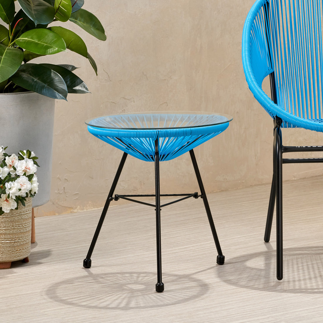 Nusa Side Table Blue Tempered Glass