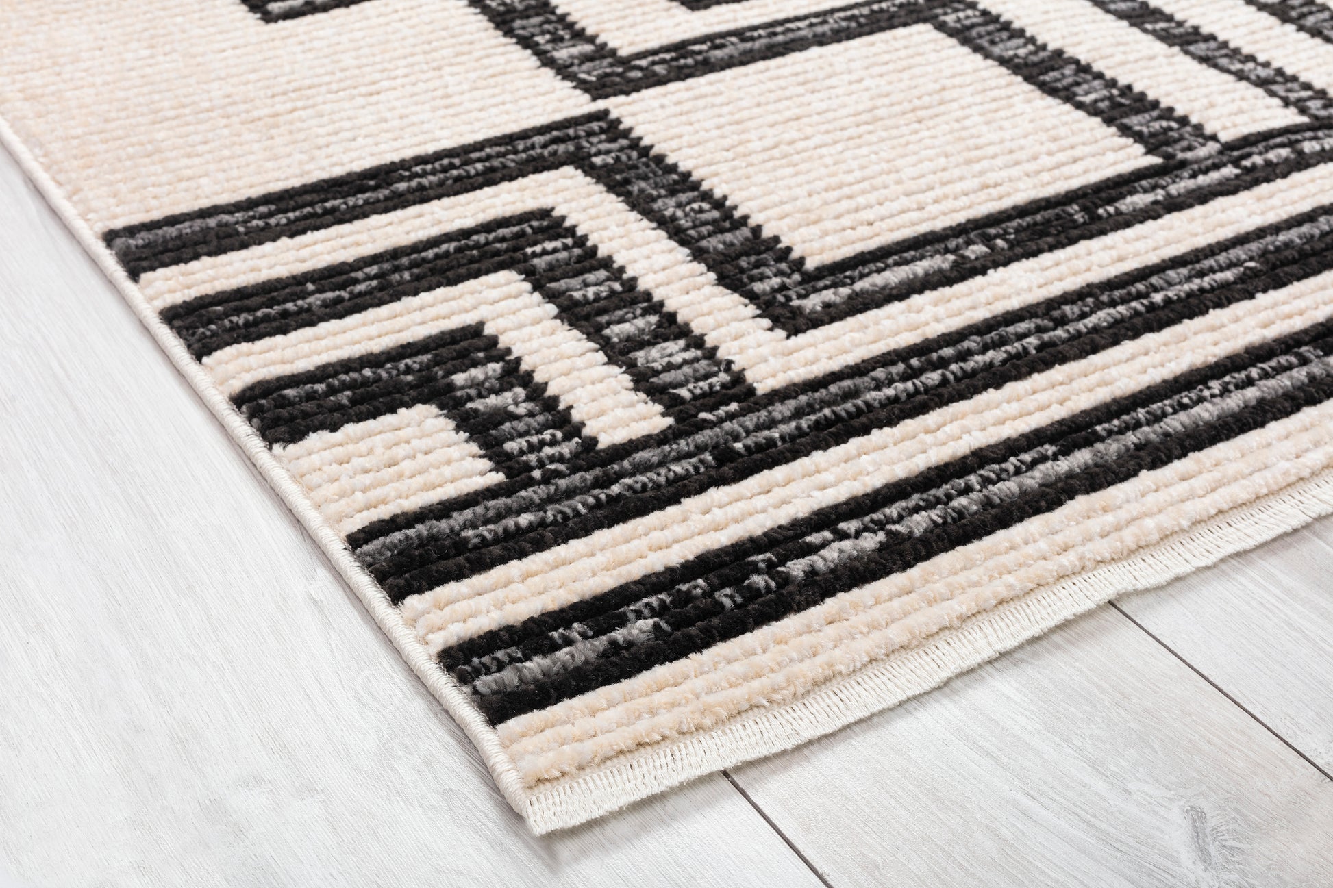 Contemporary, Geometrictextured High Low Cut Pile 9'2" X 12'4" Rectangle Area Rug Black Geometric Polypropylene