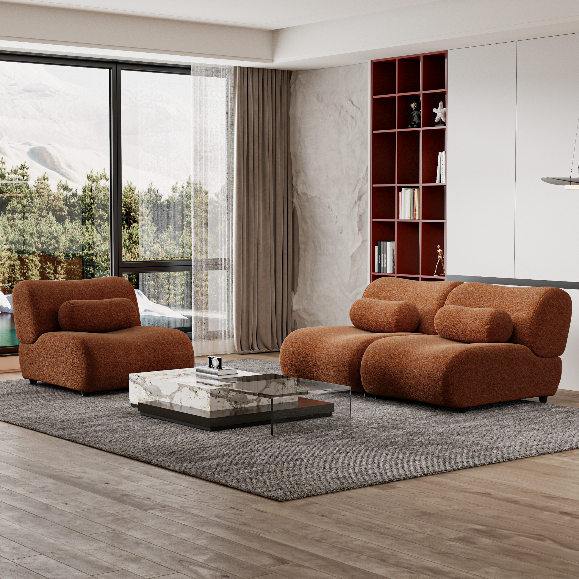 Contemporary Green Modular Sofa With Plush Chenille Upholstery 3 Seat Sectional With Deep Seating & Soft Backrest Perfect For Living Room Decor Orange Chenille 3 Seat