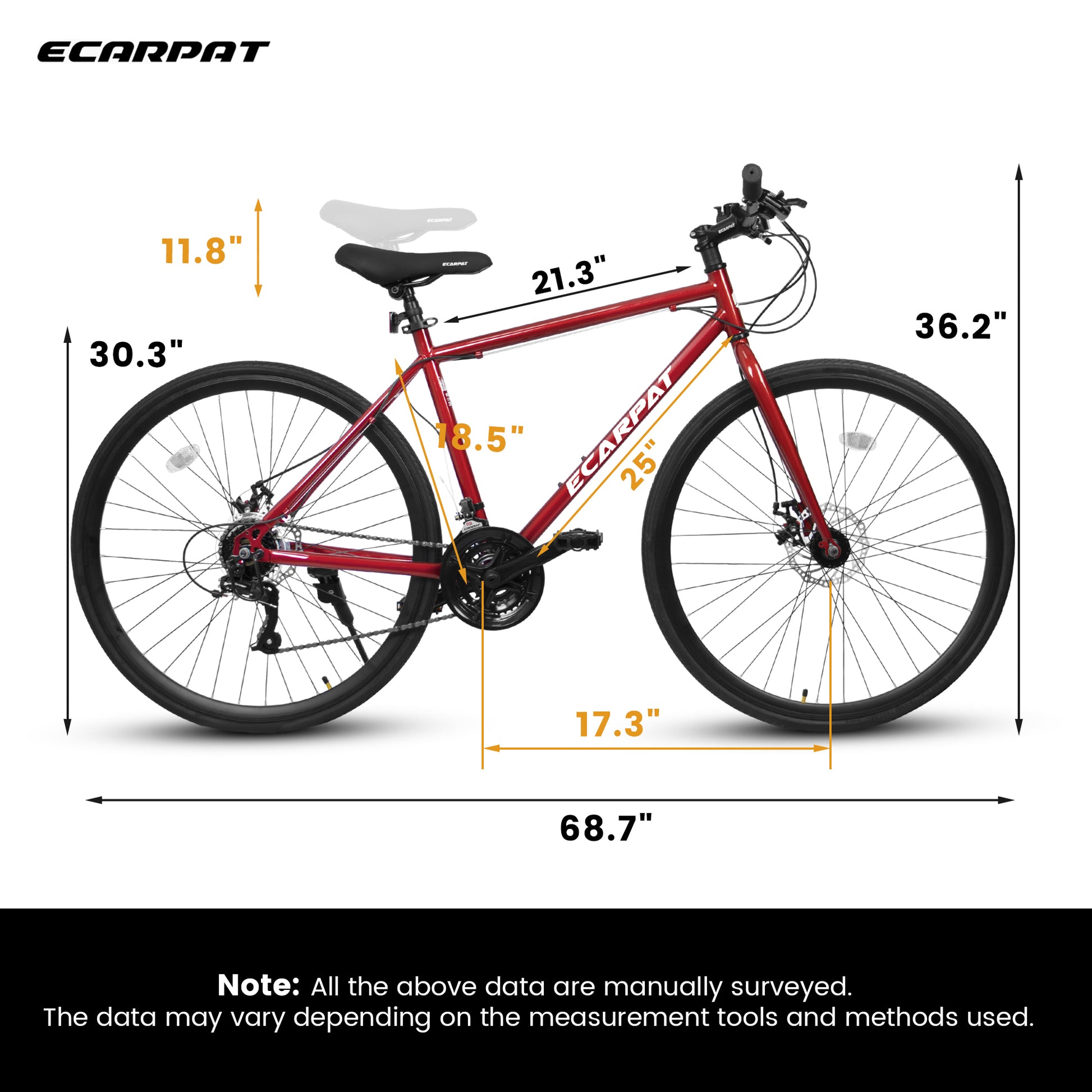 A27305 700C Ecarpat Road Bike, 21 Speed Disc Brakes, Carbon Steel Frame Bike ,Racing Bike City Commuting Road Bicycle For Men Women Cycling Black Red Garden & Outdoor Classic Polyurethane Foam Carbon Steel