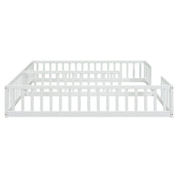 Double Twin Floor Bed With Fence, Guardrails, Without Door, White Twin White American Design Pine