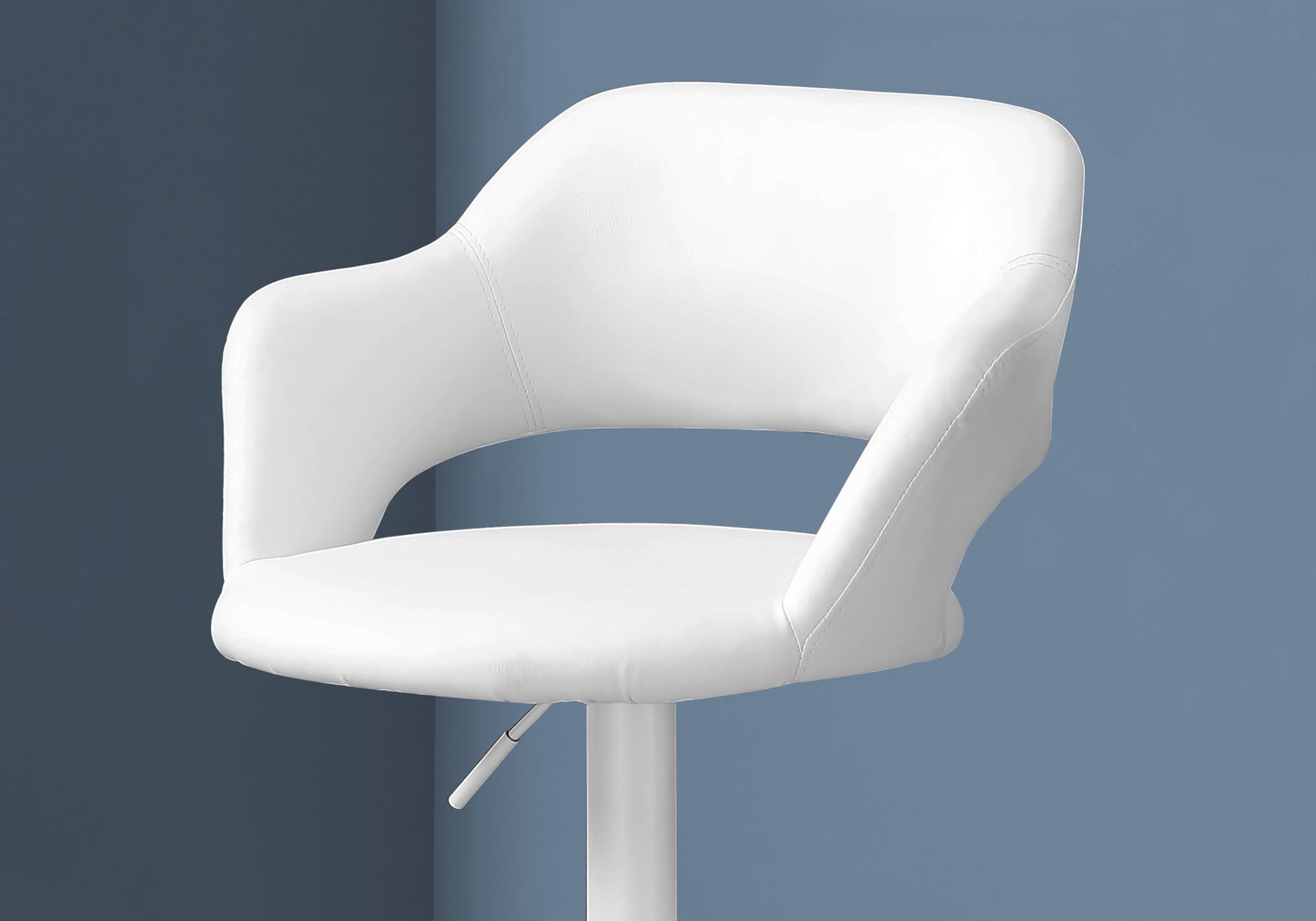 Bar Stool, Swivel, Bar Height, Adjustable, White Metal, Leather Look, Contemporary, Modern White Foam Faux Leather