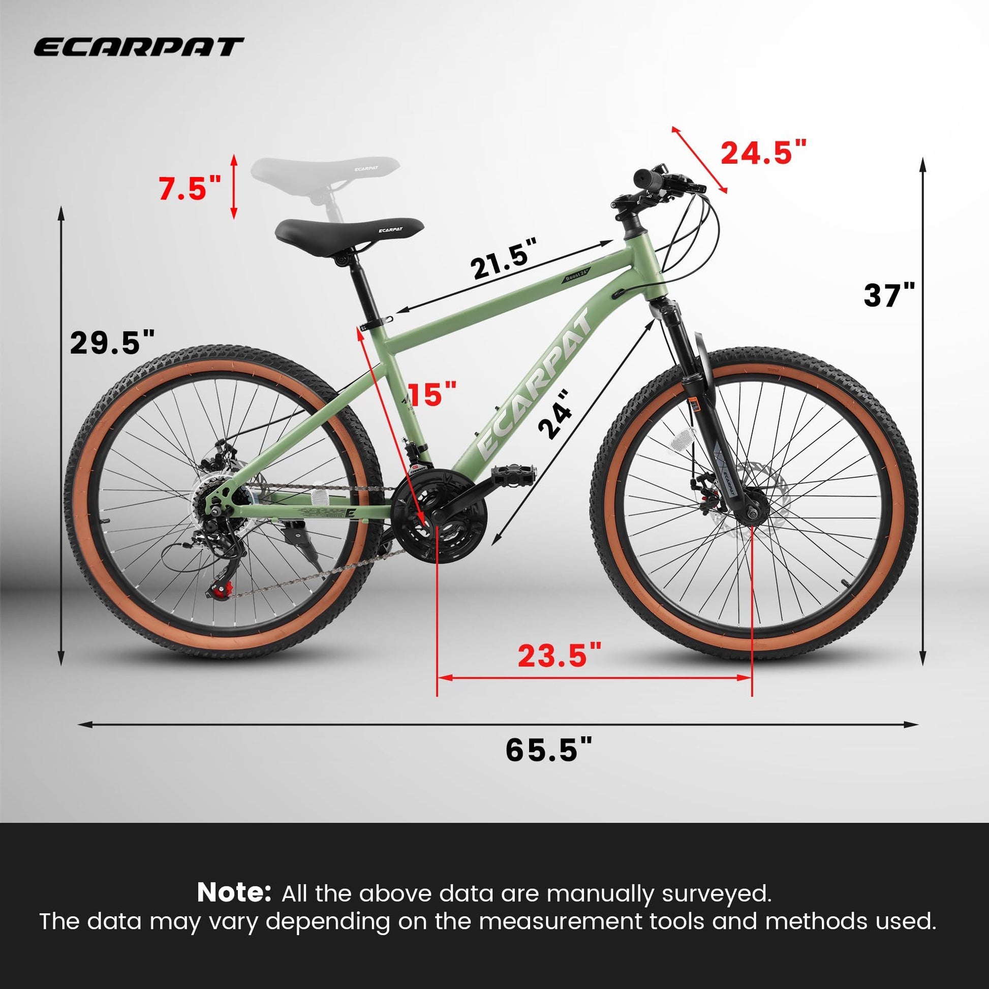 A24301 Ecarpat Mountain Bike 24 Inch Wheels, 21 Speed Mens Womens Trail Commuter City Mountain Bike, Carbon Steel Frame Disc Brakes Thumb Shifter Front Fork Bicycles Green Carbon Steel