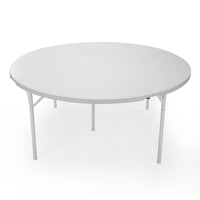 Round Plastic Folding Table With Carrying Handle, 66" Heavy Duty Foldable Round Table Indoor Outdoor, 5 Legs Portable Dining Round Table For Parties, Banquets And Events, White White Metal