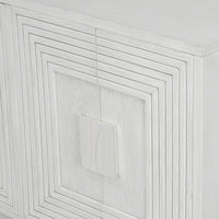 Vintage Distressed 4 Door Sideboard With Adjustable Shelves And Geometric Pattern For Dining Room, Kitchen And Living Room Antique White Antique White Solid Wood Mdf