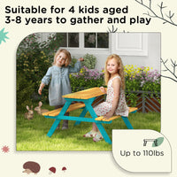 Outsunny Kids Picnic Table Set With Wooden Table, Outdoor Bench Set With Seating For 4 Kids Ages 3 8 Years Old For Patio Garden, Easy Installation, Outdoor Indoor Use, Natural Wood Natural Wood Wood