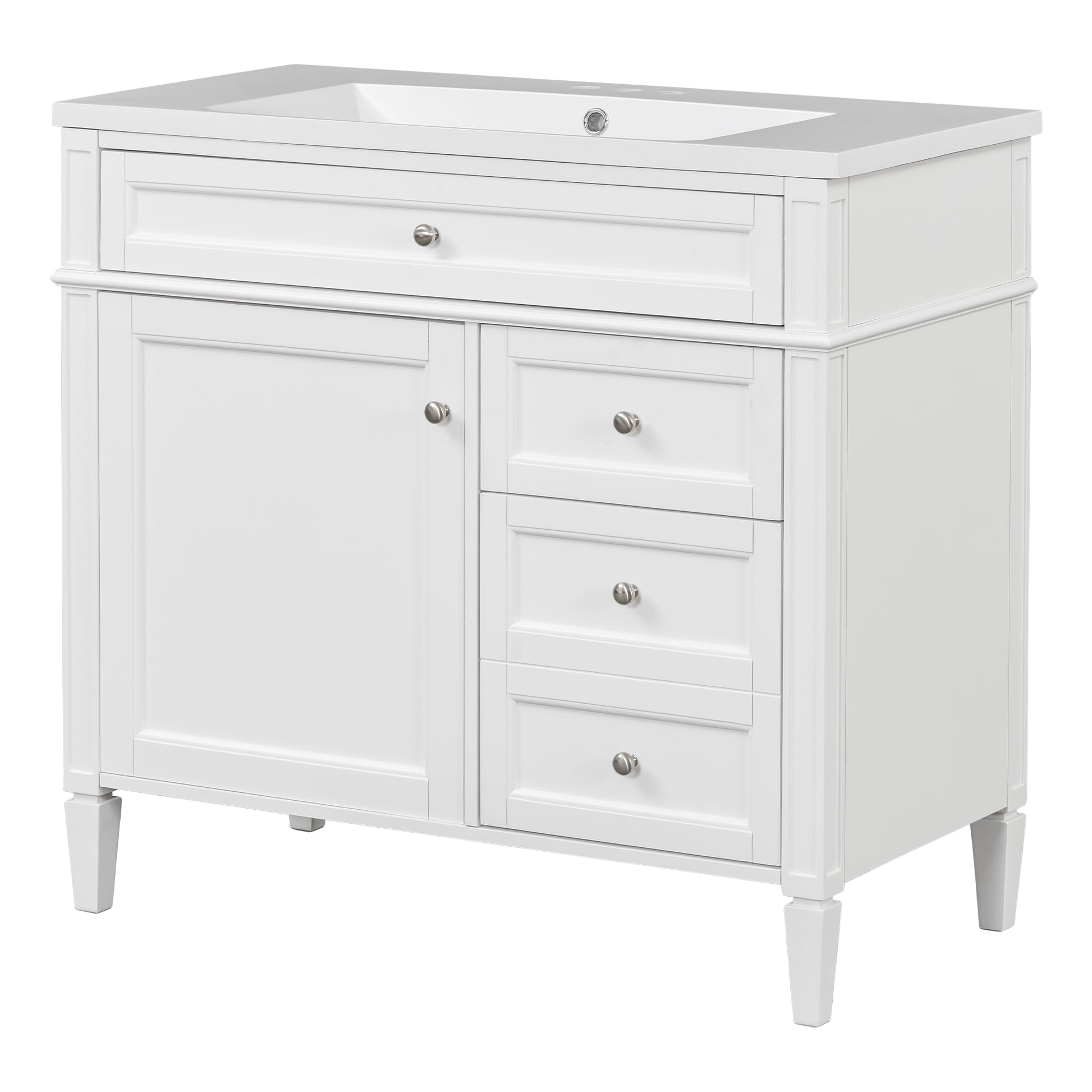 36'' Bathroom Vanity With Top Sink, Modern Bathroom Storage Cabinet With 2 Drawers And A Tip Out Drawer, Single Sink Bathroom Vanity White Bathroom Solid Wood Mdf Resin