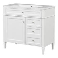 36'' Bathroom Vanity With Top Sink, Modern Bathroom Storage Cabinet With 2 Drawers And A Tip Out Drawer, Single Sink Bathroom Vanity White Bathroom Solid Wood Mdf Resin