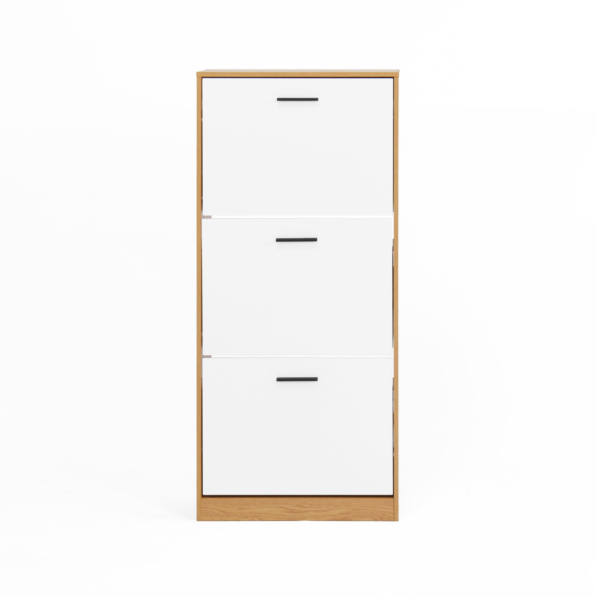 Shoe Storage Cabinet With 3 White Panel Flip Drawers, Freestanding Organizer For Entryway, Narrow Shoe Rack Cabinet 3 4 Spaces Natural Primary Living Space Particle Board